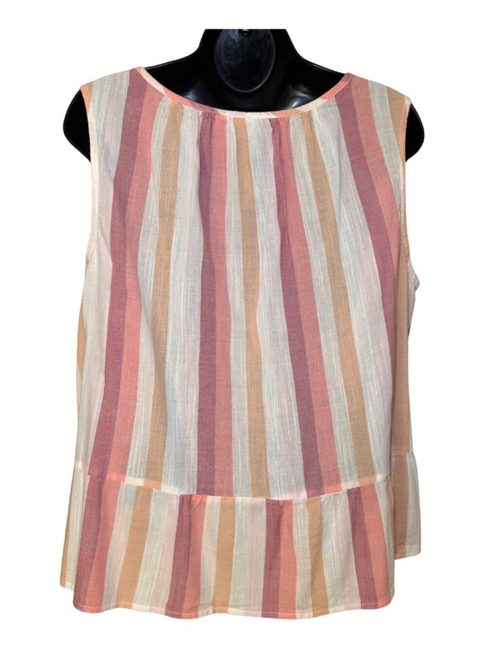 GAP Striped Cotton Gauze Peplum Top Sleeveless Split Neck Coral Pink Size M - Picture 4 of 6
